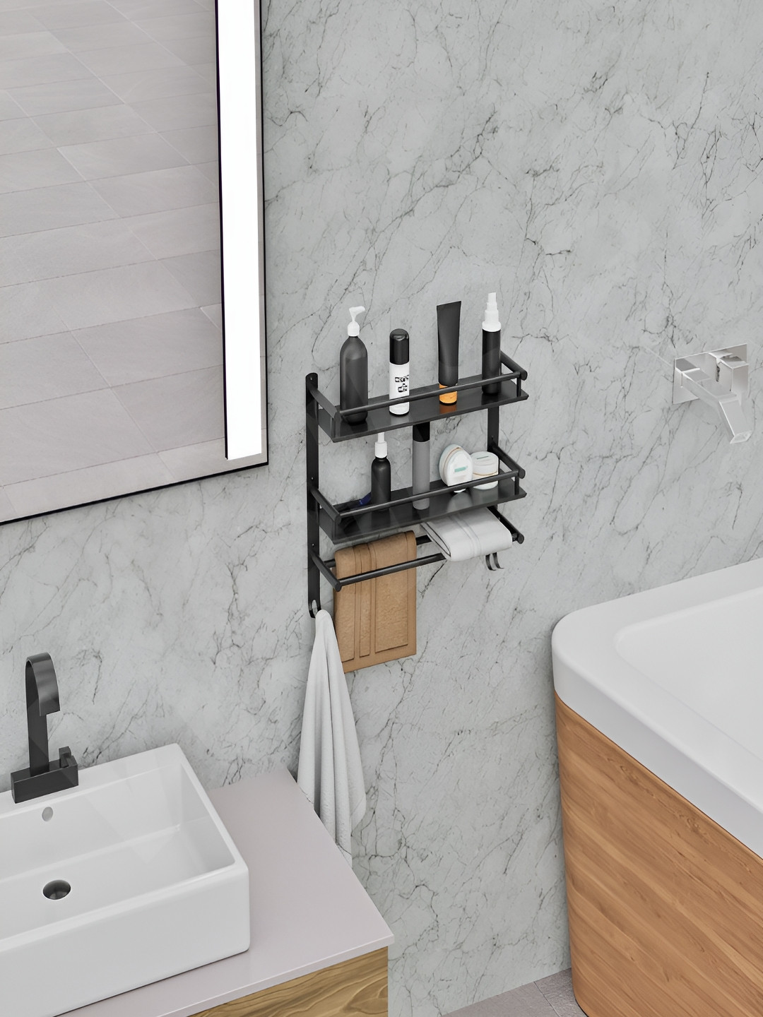 Well Set Black 3 piece Solid Stainless Steel Bath Accessories Set