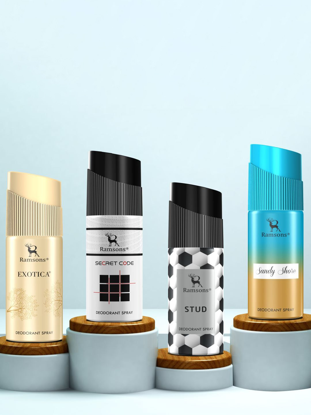 Ramsons Set Of 4 Exotica- Secret Code- Stud- Sandy Shore Deodorant Body Spray- 40 ml Each