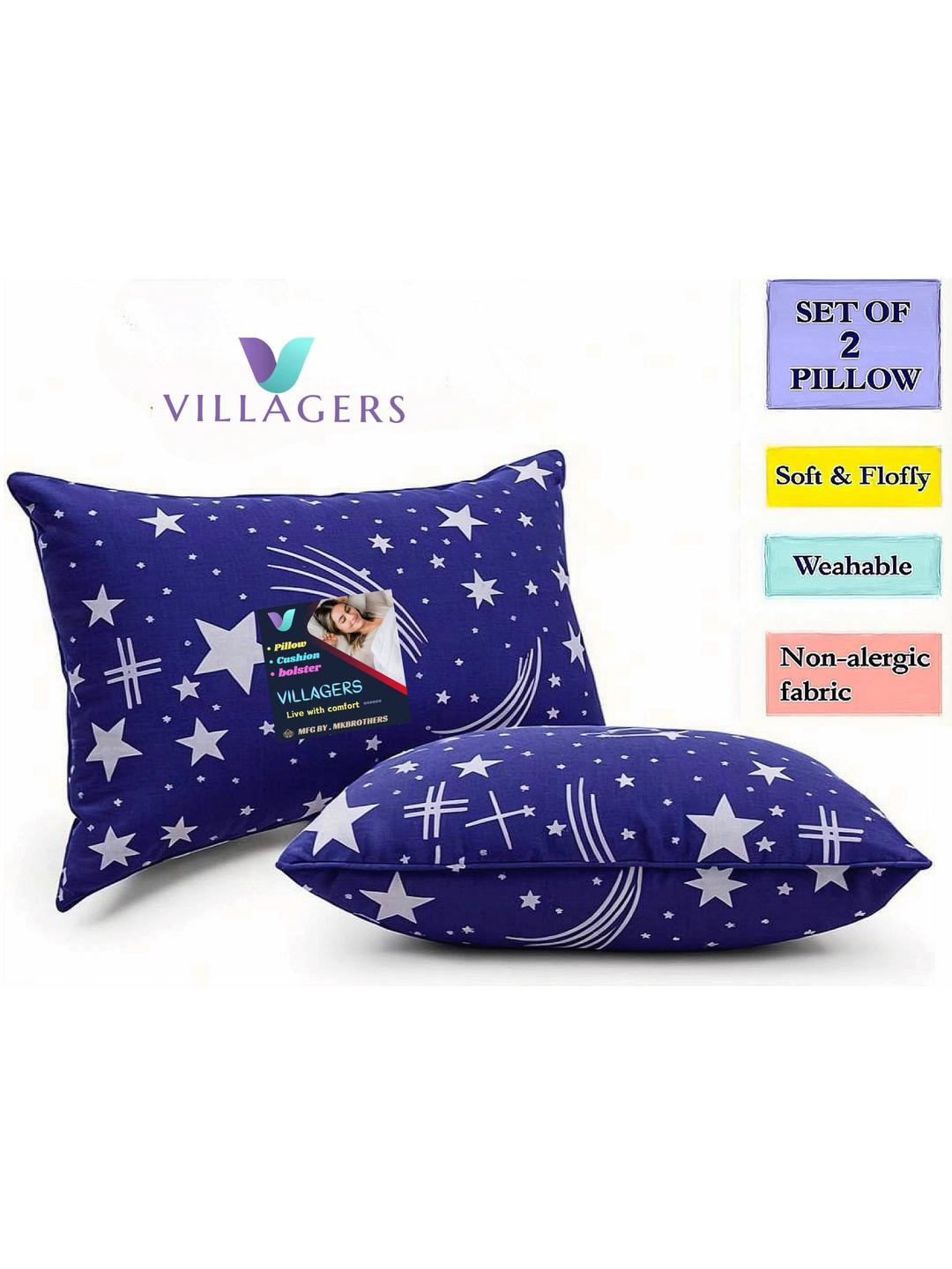 VILLAGERS Blue Set of 2 Cotton Filled Polyester Sleep Pillow