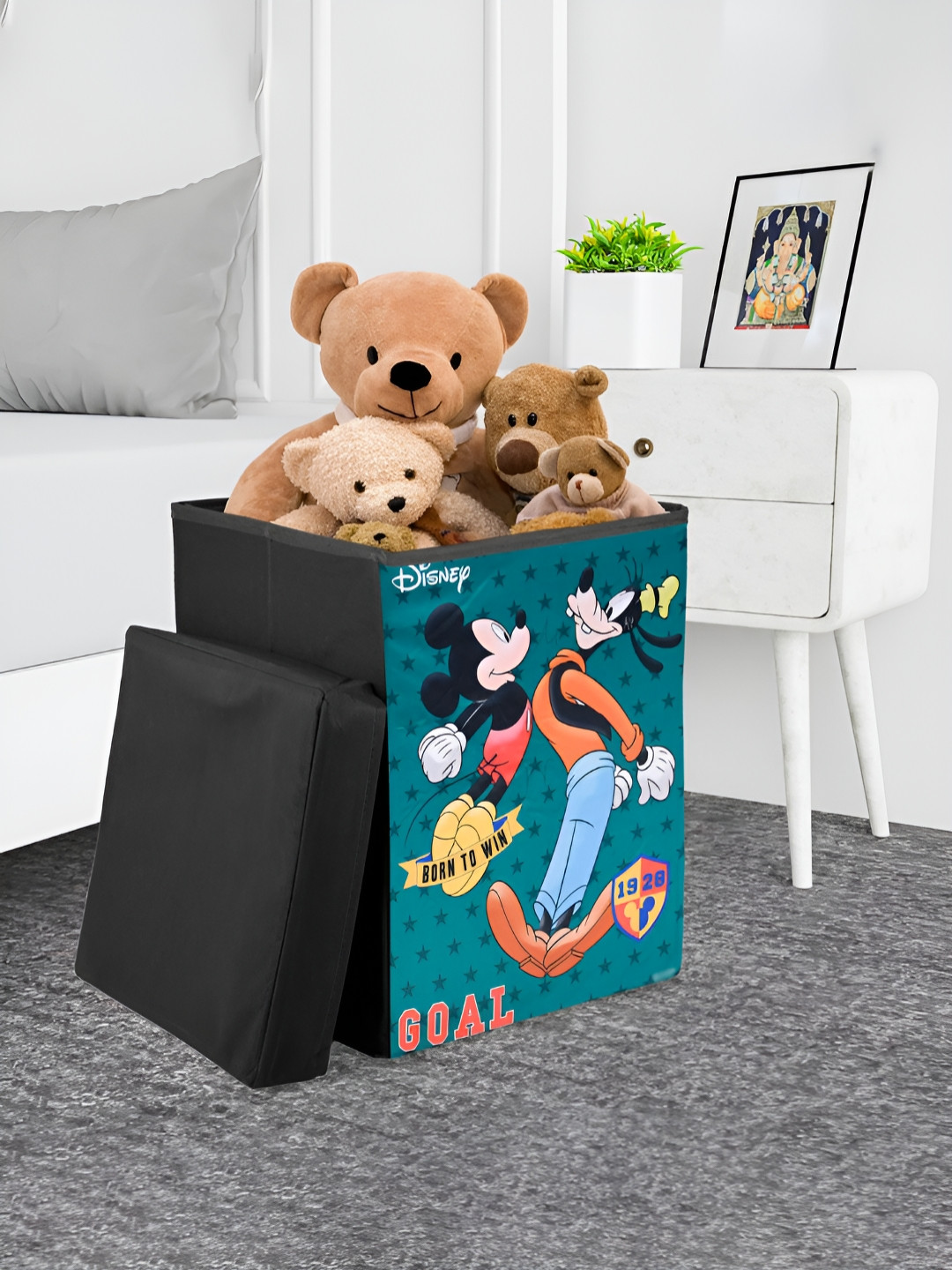 YK Black & Green Disney Goofy Toy Printed Multi-Utility Organiser With Lid & Handles