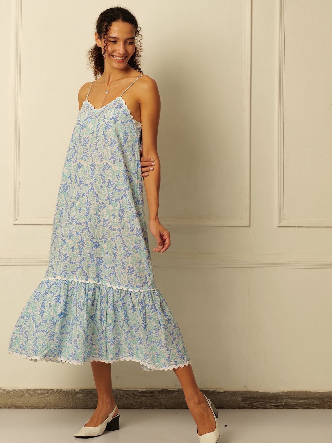 Raeth Apparels Jay Floral Printed Shoulder Straps Cotton A-Line Maxi Dress