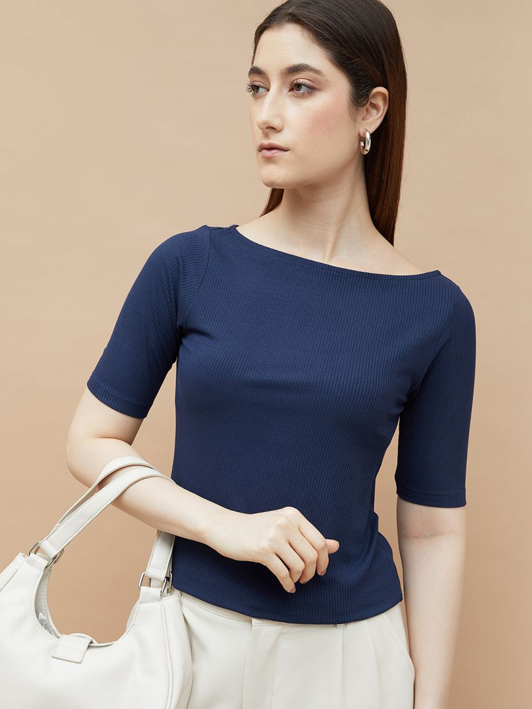 CODE by Lifestyle Women Solid Boat Neck T-shirt