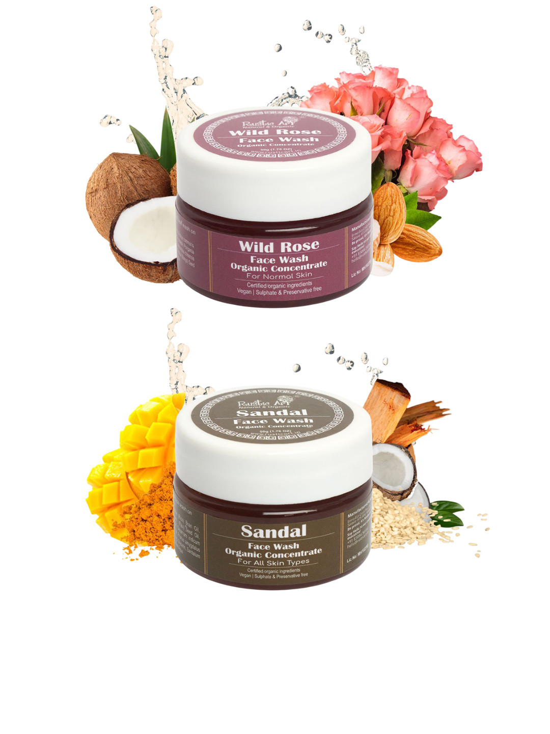 Rustic Art Set Of 2 Wild Rose & Sandal Face Wash - 50 g Each