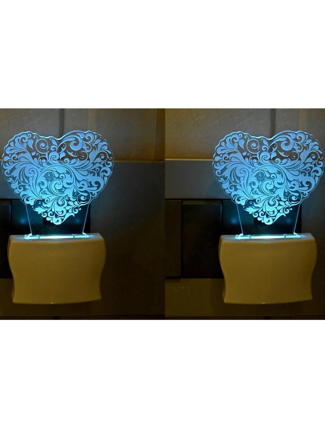 SOMIL Set of 2 3D Illusion Effect Multicolour Heart Printed Led Night Lamp