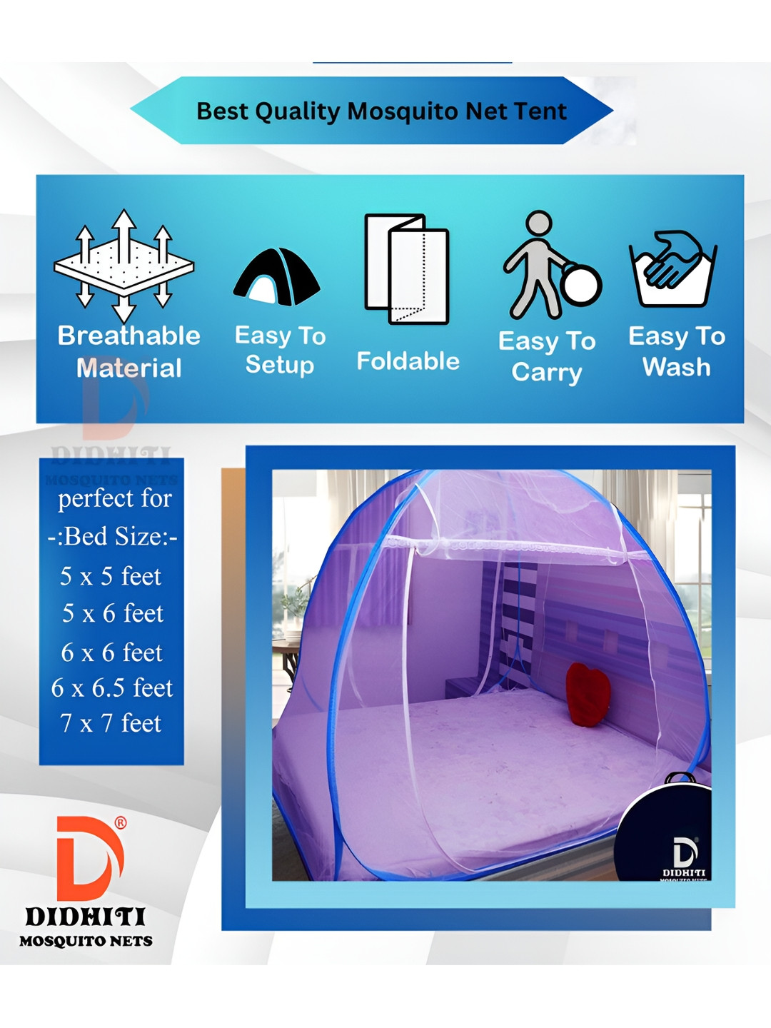 didhiti Purple Queen Bed Foldable Tent Mosquito Net