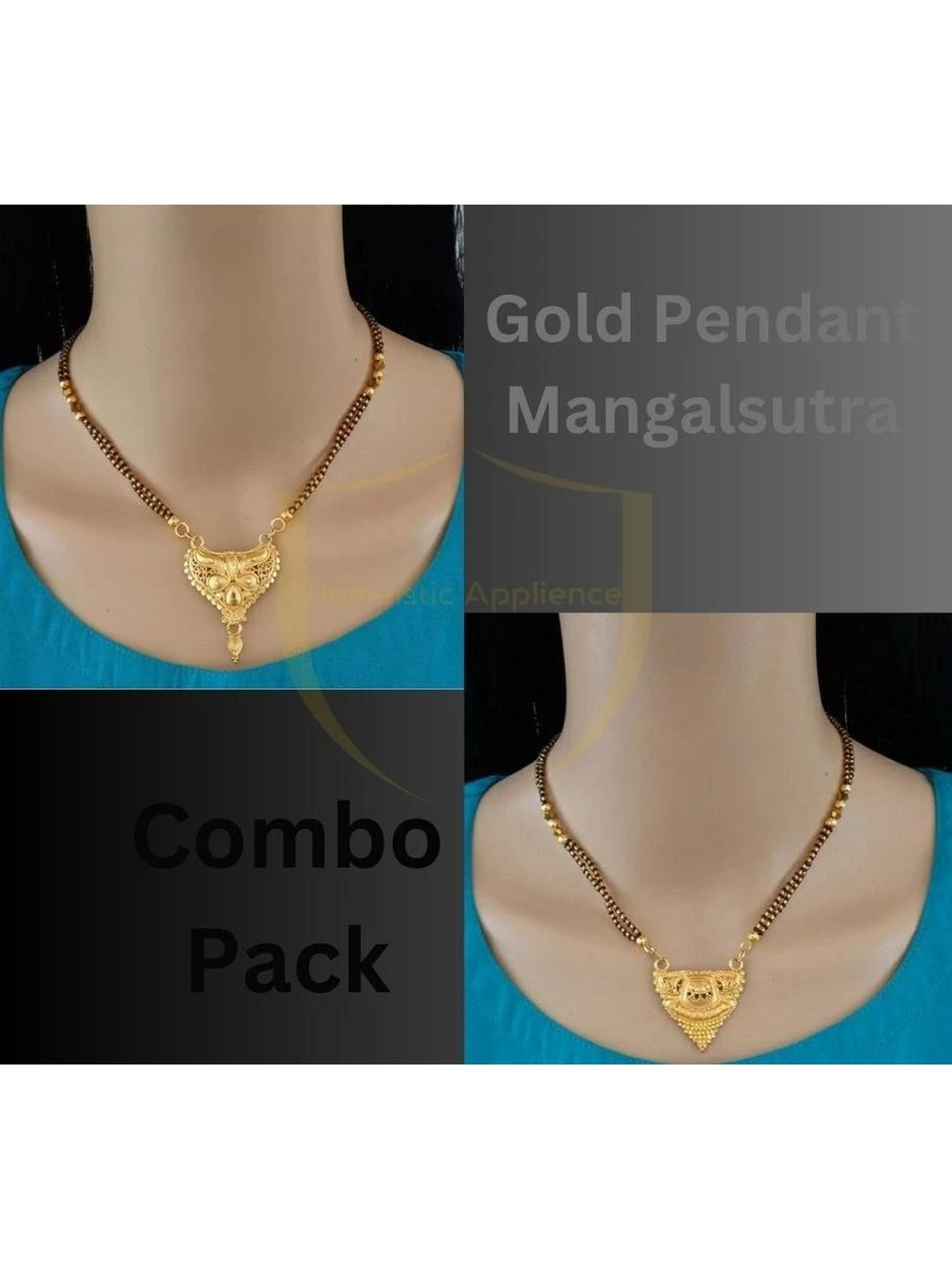 Homeistic Applience Women Set Of 2 Gold-Plated With Black Artificial Beads Mangalsutra