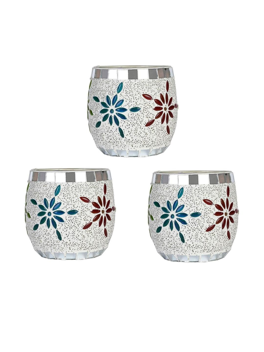 Somil Vibrant Multicolor Glass Candle Holder  Add A Touch Of Magic To Diwali, Parties & Candlelight Dinners, Size-8.5 X 8.5 X 9  Cm Pack OF 3