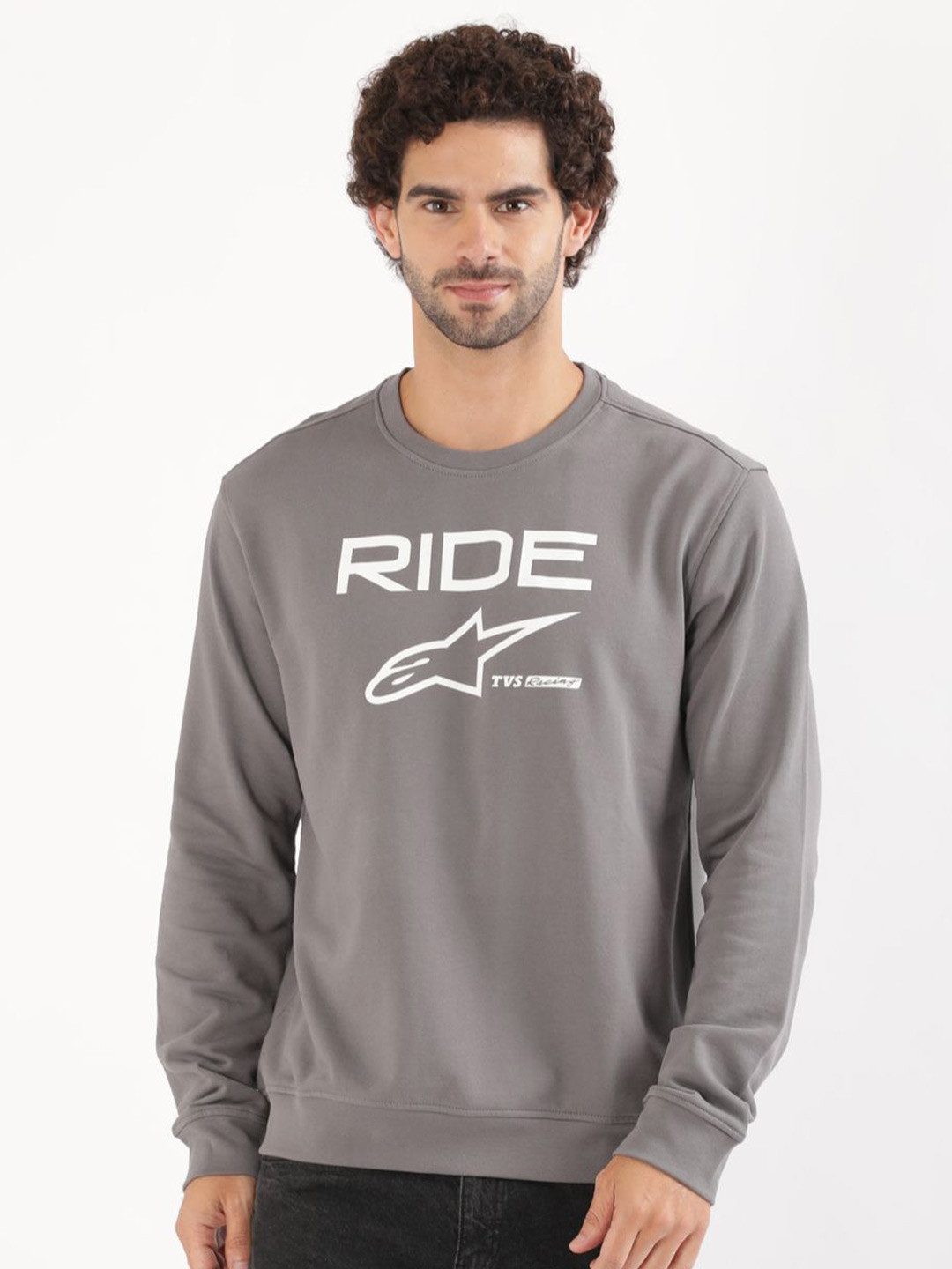 TVS Racing x Alpinestars Unisex Typography Printed Round Neck Cotton Sweatshirt