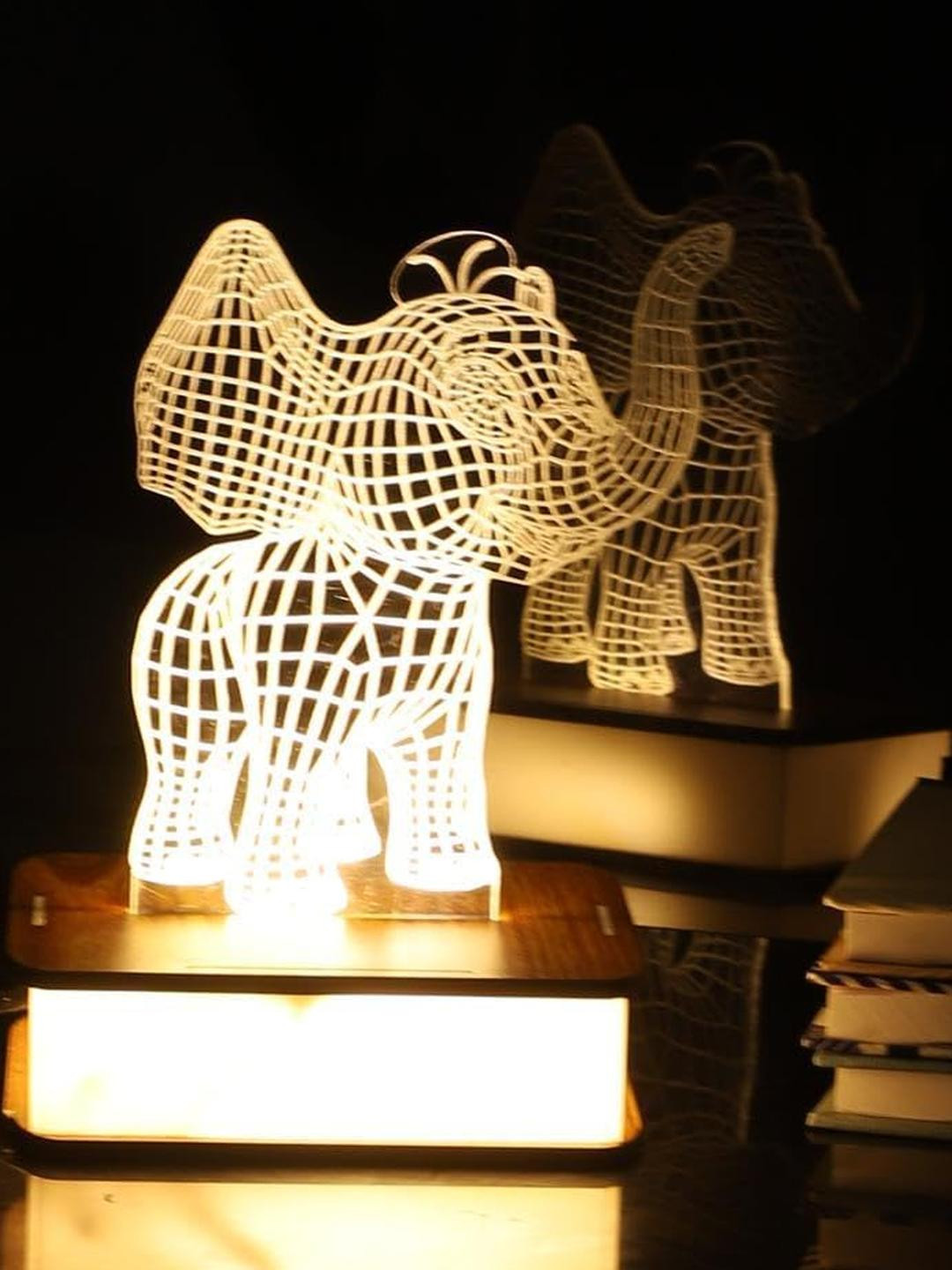 SOMIL White Elephant Shaped Glass Table Lamp