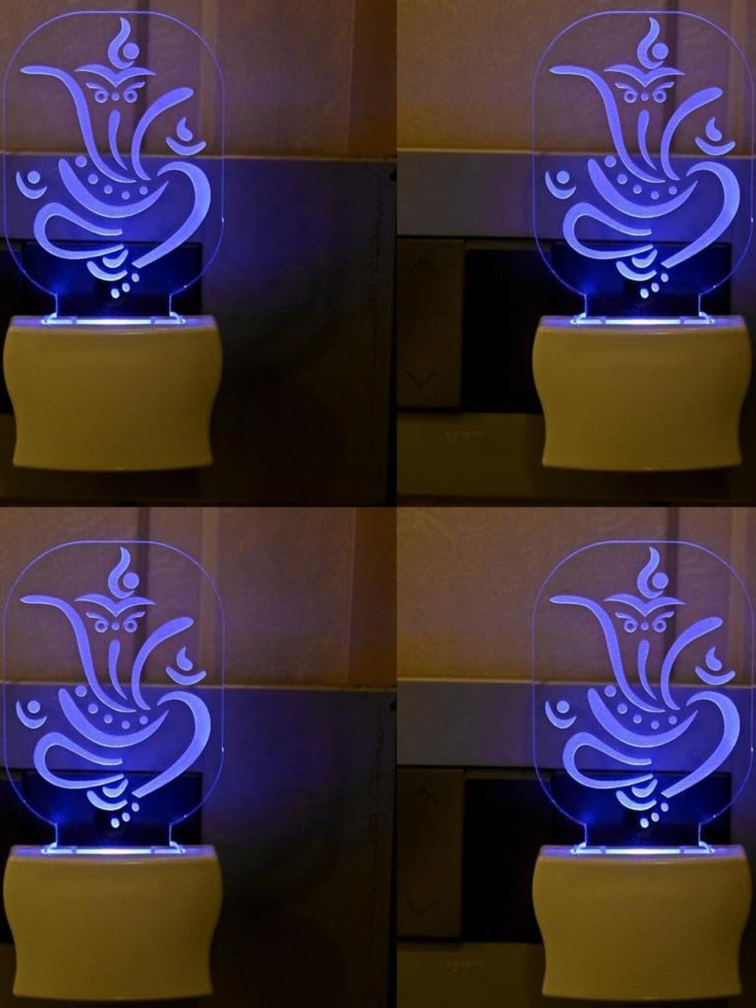 SOMIL Blue & Green 4 Pieces Printed Glass Lord Ganesh Wall Lamps