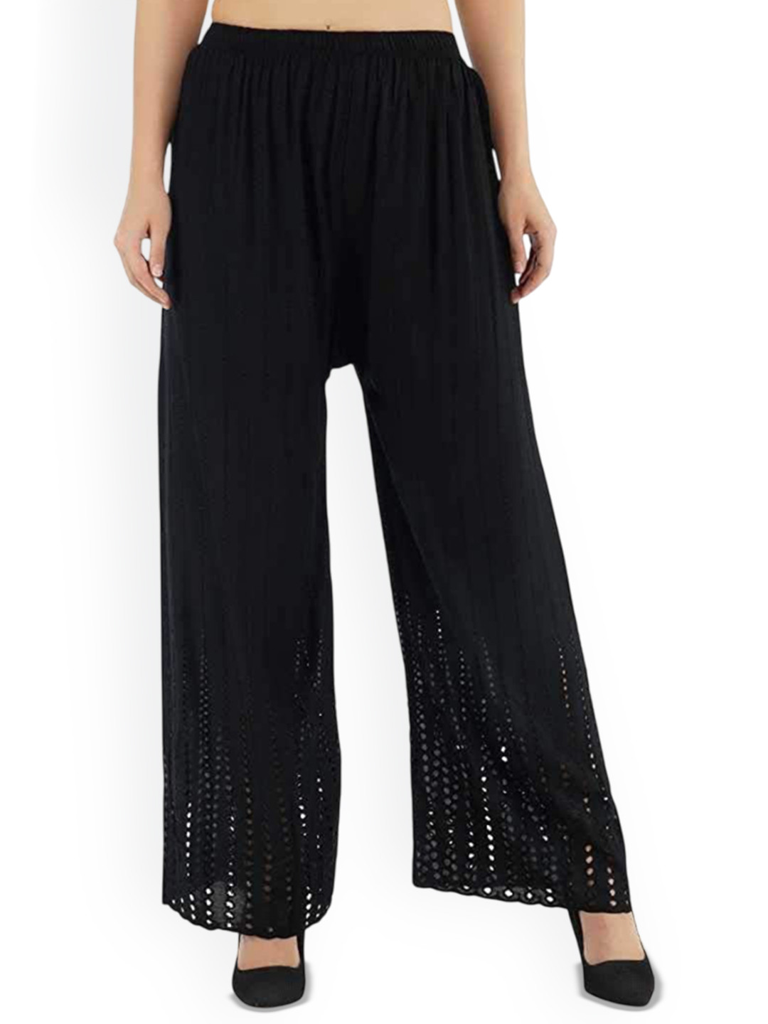 SRISARAS Cotton Embroidered Wide Leg Palazzo