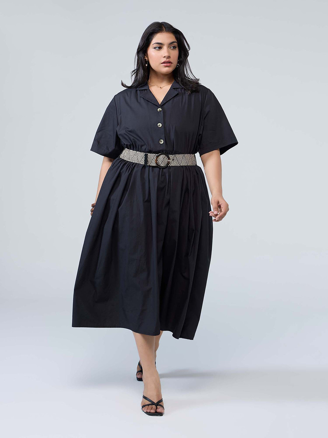 20Dresses Women Notch Collar Shirt Midi Dress