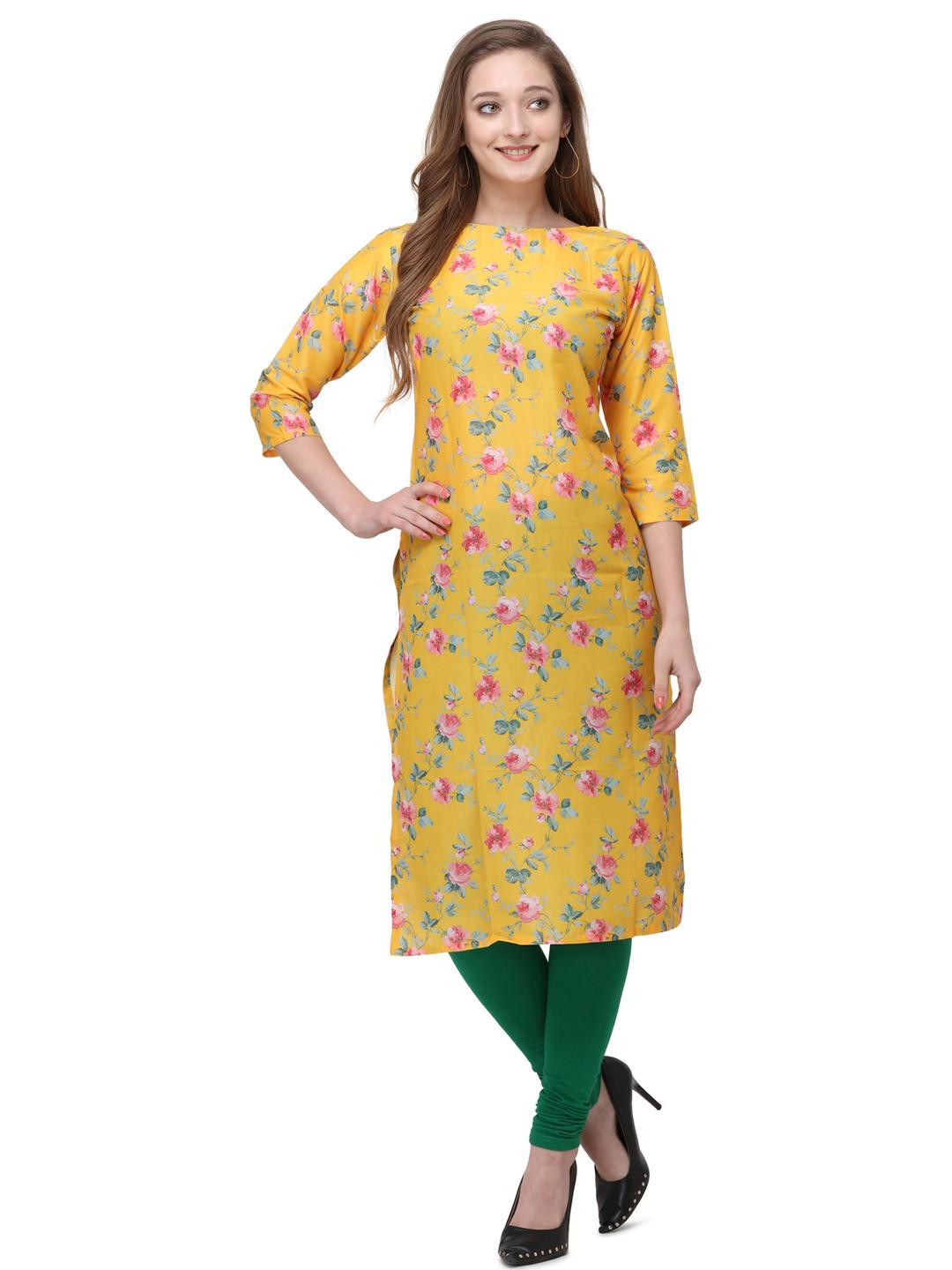 Solucions Women Yellow A-Line Cotton Kurtas