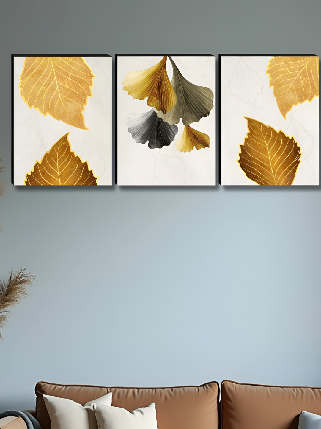 Livin'luxe White & Gold-Toned 3 Pieces Leaf and Petal Printed Wall Arts