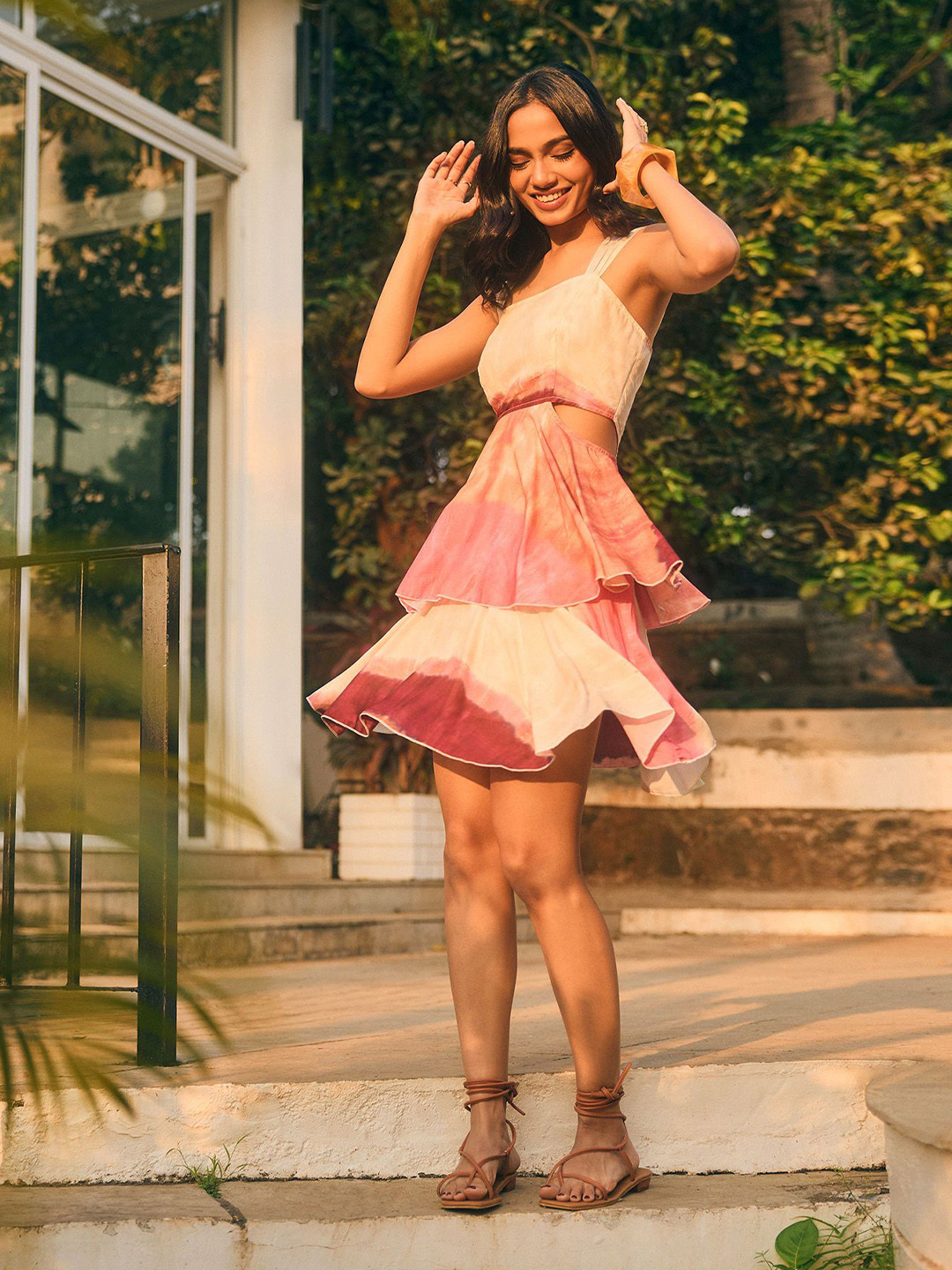 20Dresses Essgee Tie & Dye Dyed Cut-Out Layered Fit & Flare Mini Dress