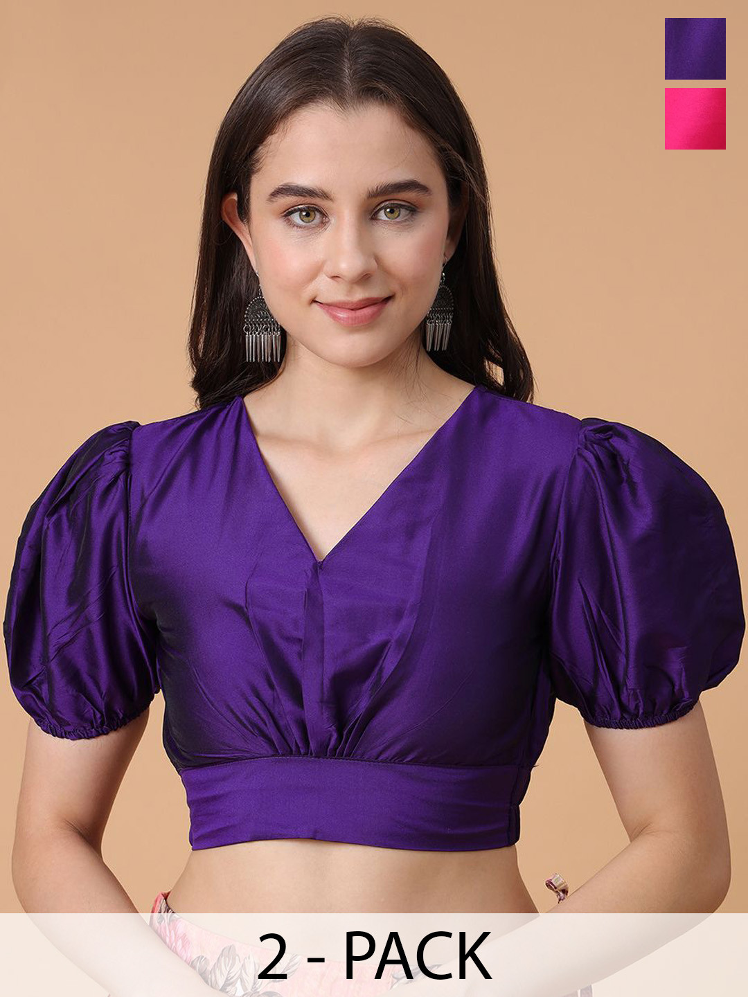 Frolic Rolic Pack Of 2 V-Neck Puff Sleeves Blouse