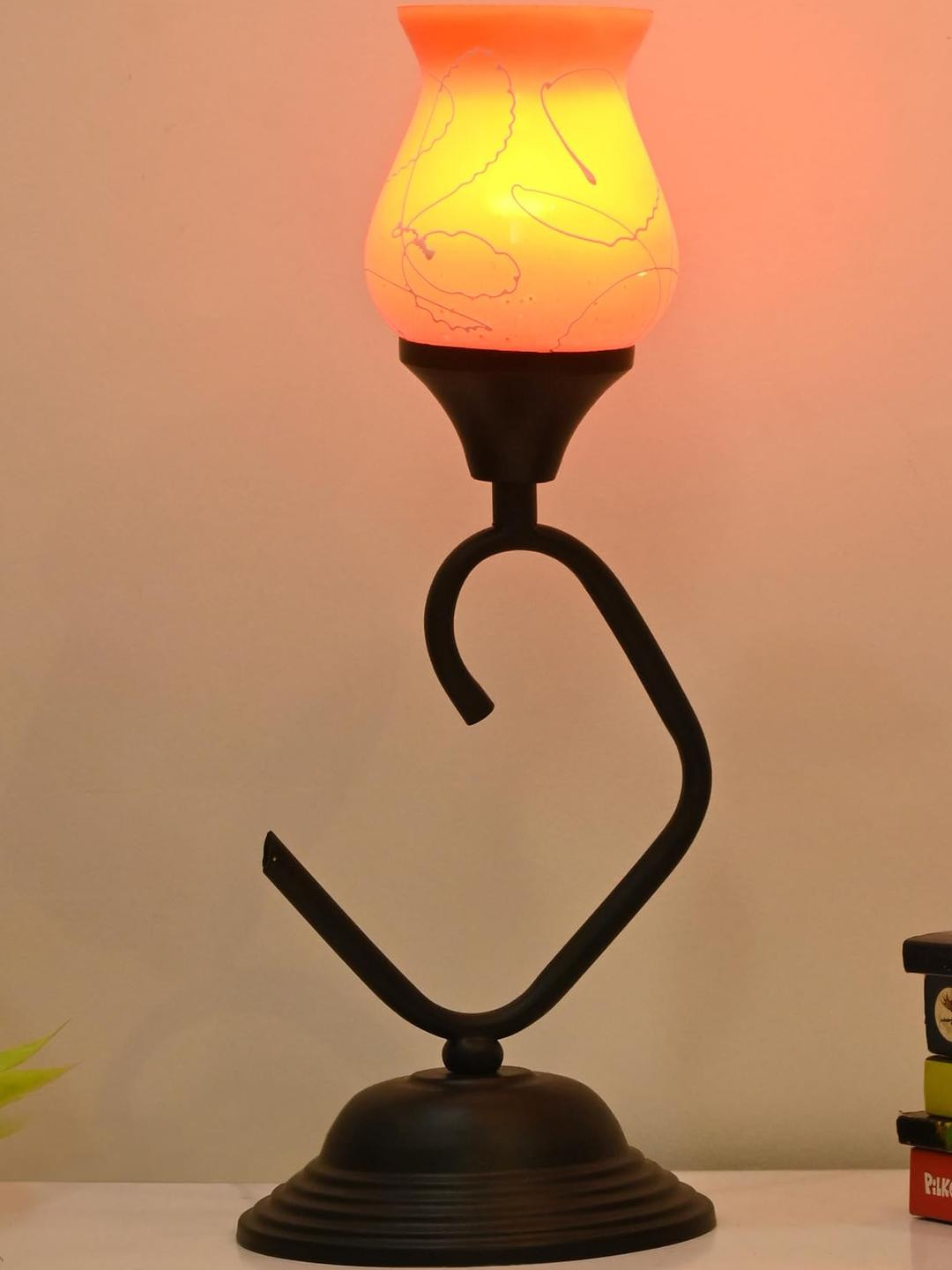 SOMIL Orange Printed Glass Decorative Table Lamp