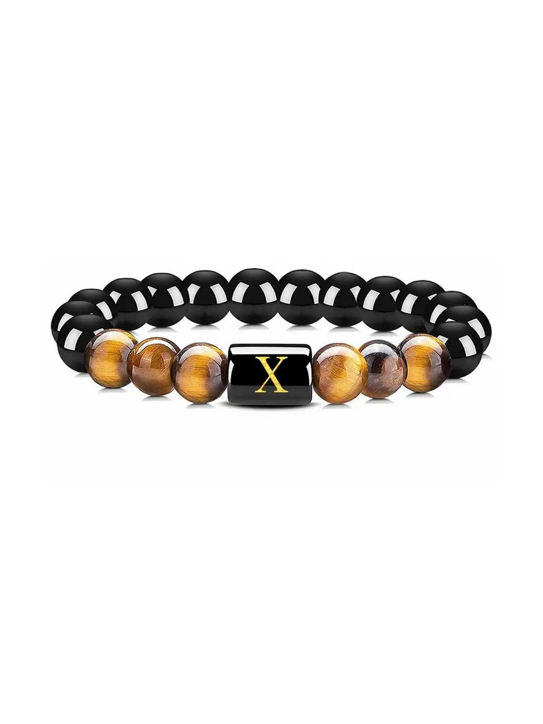 EDMIRIA Unisex Wood Obsidian Initials Bracelet