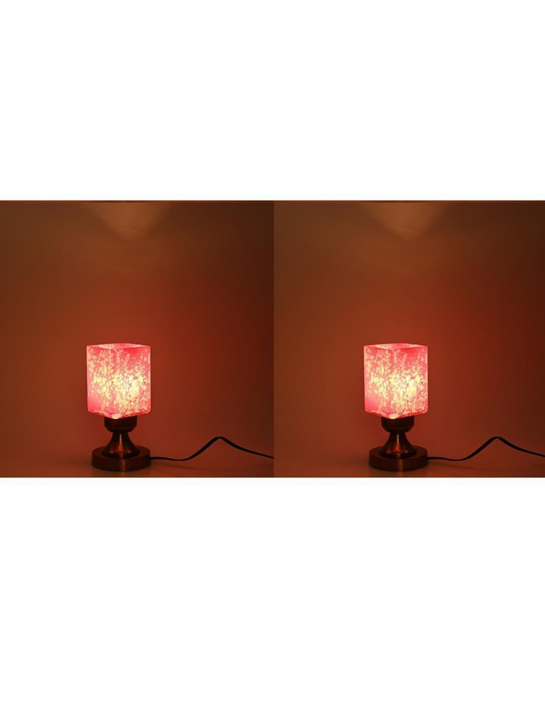 SOMIL Pink 2 Piece Printed Glass Cylindrical Shaped Table Lamp