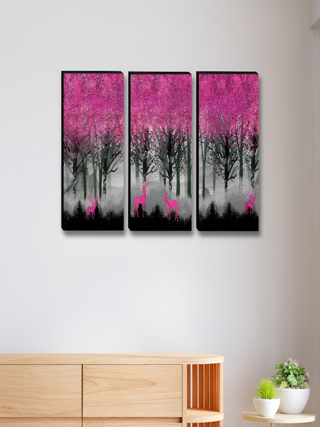 Livin'luxe Pink & Grey 3 Pieces Forest Nature Wall Arts