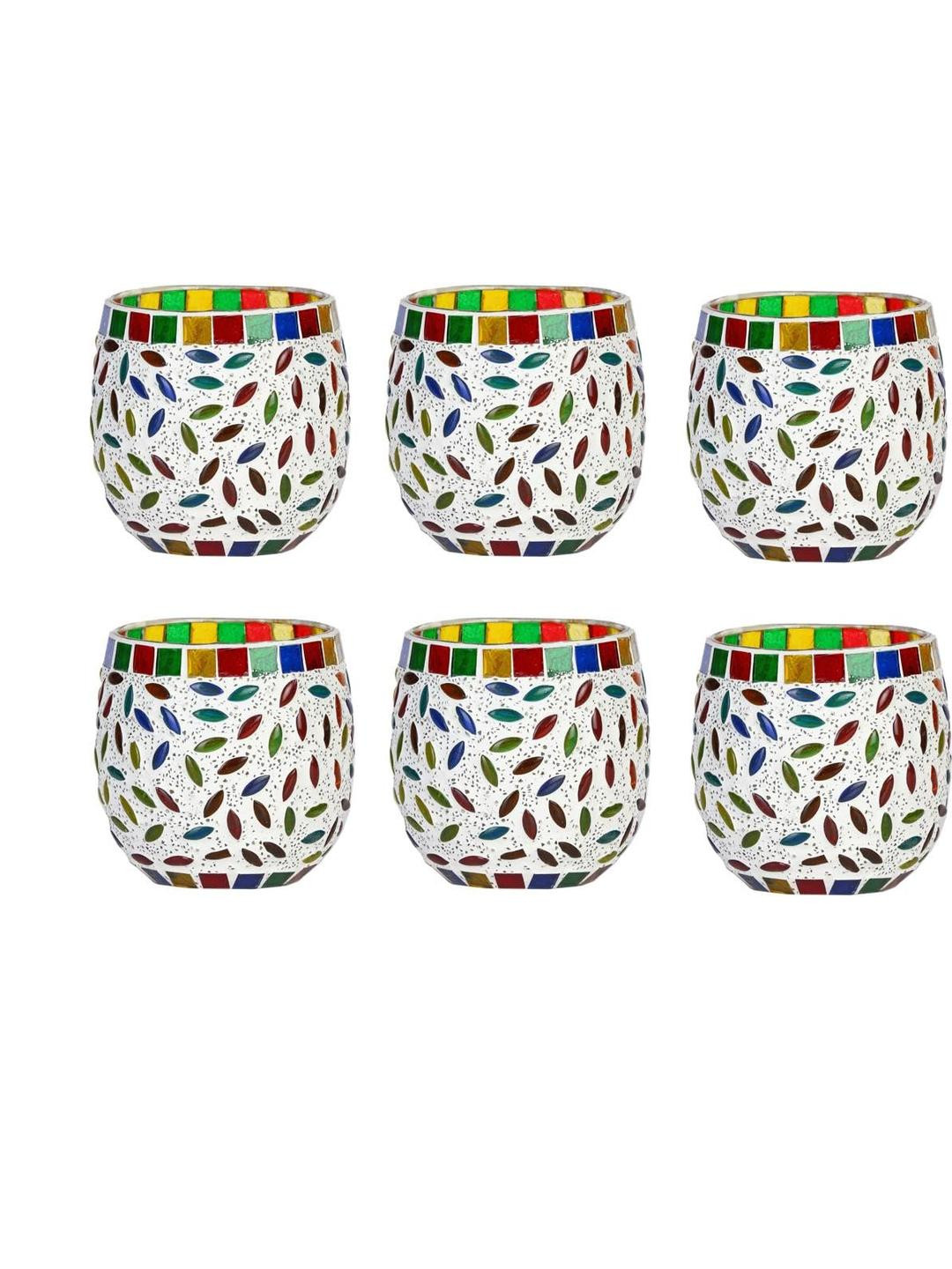 Somil Vibrant Multicolor Glass Candle Holder  Add A Touch Of Magic To Diwali, Parties & Candlelight Dinners, Size-8.5 X 8.5 X 8.5  Cm Pack OF 6