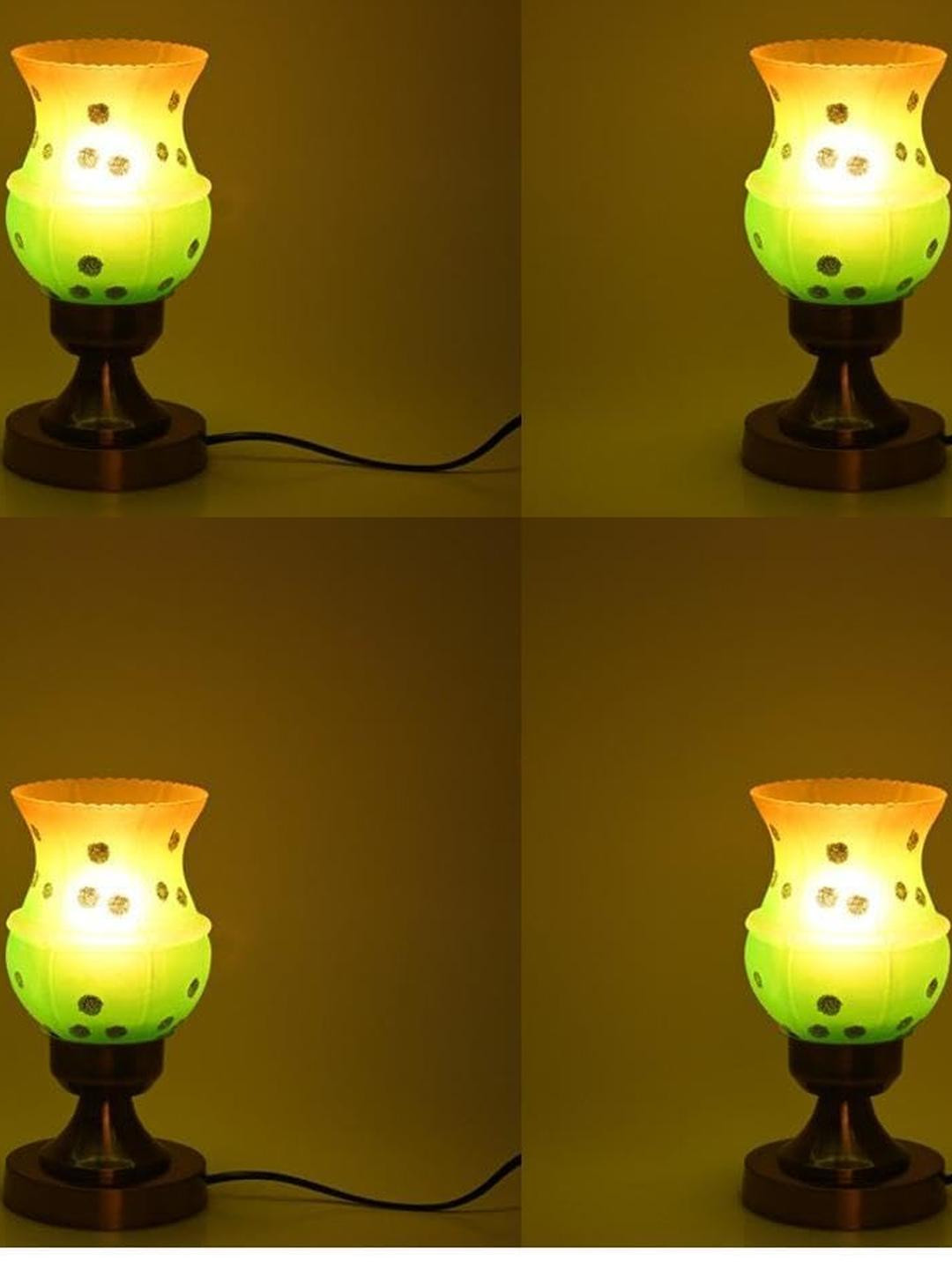 SOMIL Set Of 2 Green & White Printed Glass Cylinder Shaped Decorative Wall Lamp
