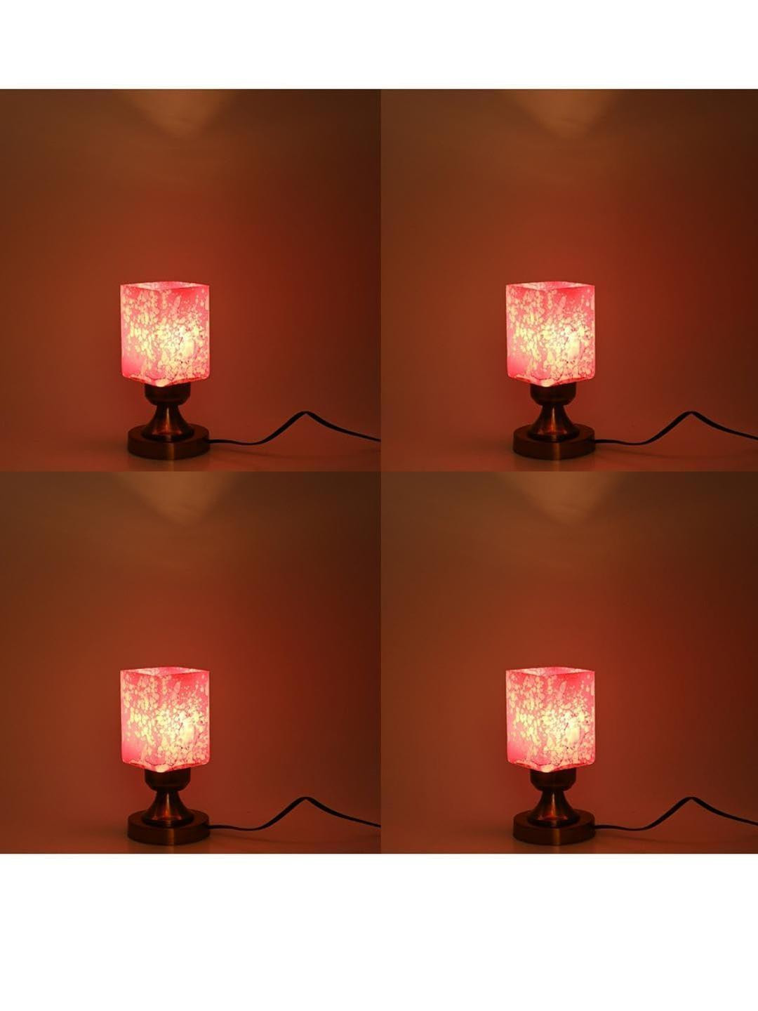 SOMIL  Pack of 4 Pink Printed Glass Square Table Lamp