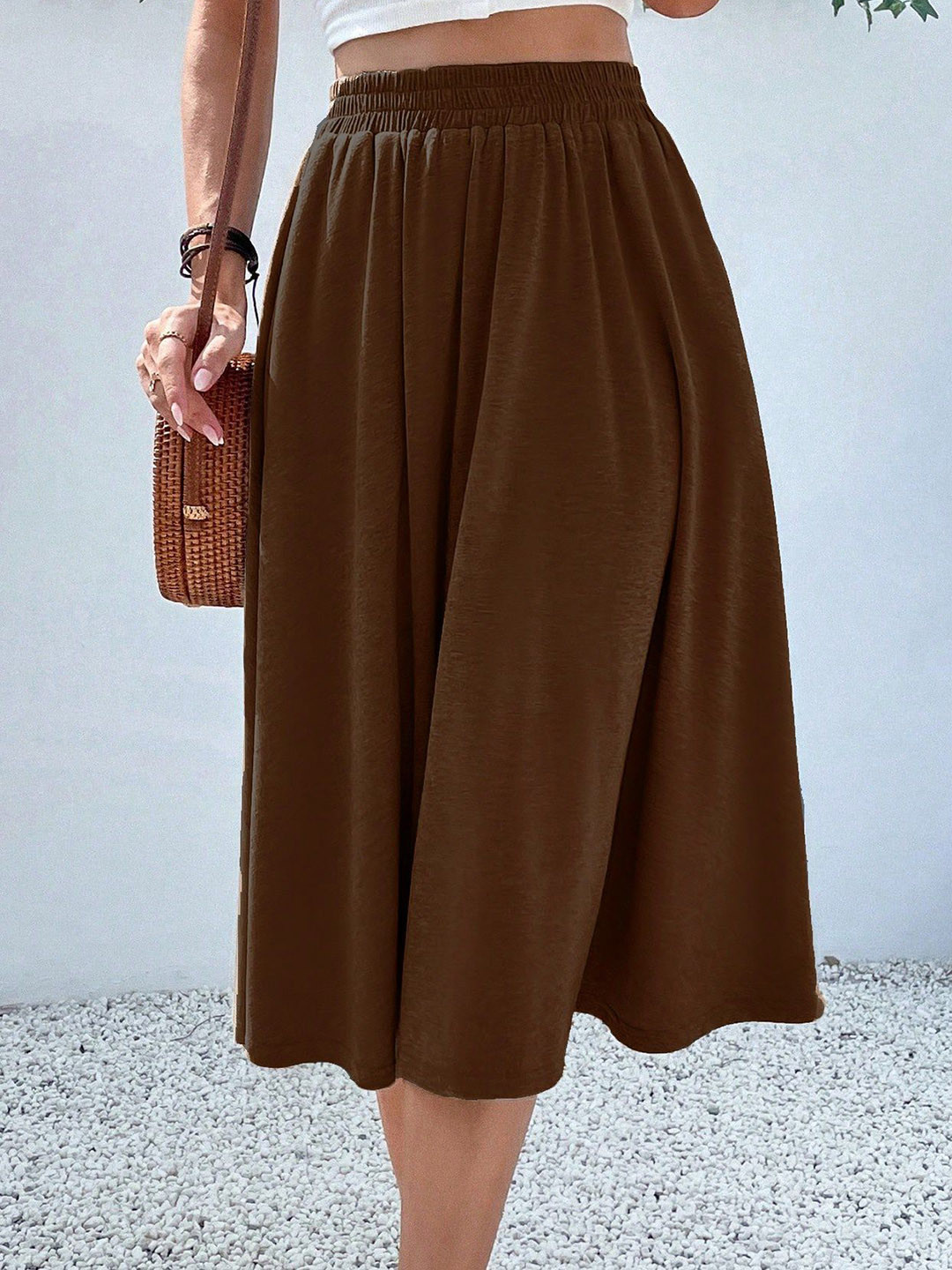 KATECLO Flared Midi Skirt With Scoop