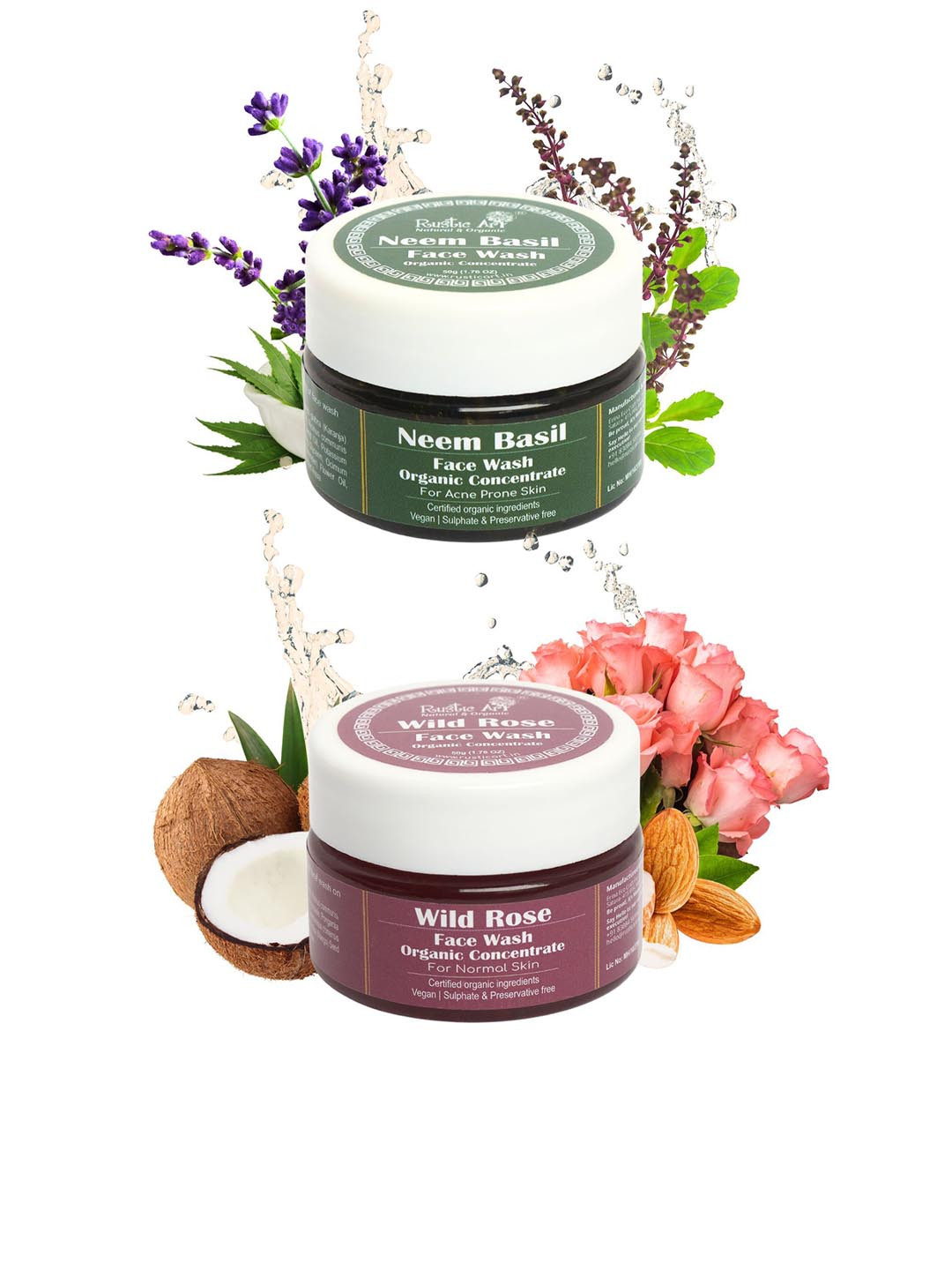 Rustic Art Set of 2 Wild rose and Neem Basil Face Wash - 50g each