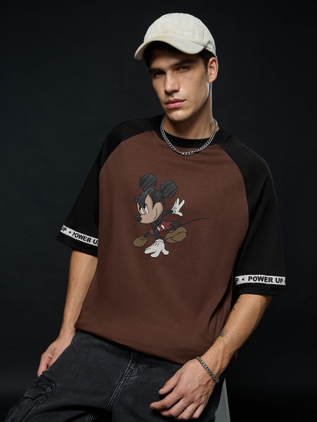The Souled Store Oversized Mickey Mouse Power Up Printed Pure Cotton T-Shirt