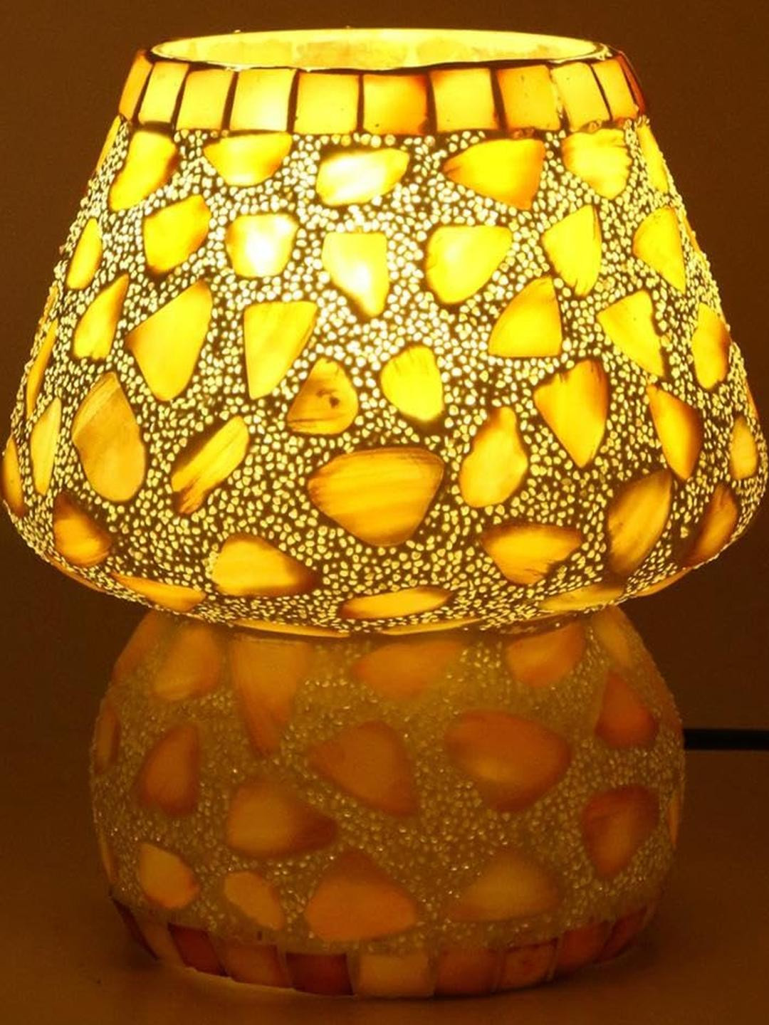 SOMIL Multicoloured Printed Glass Mushroom Shaped Table Lamp