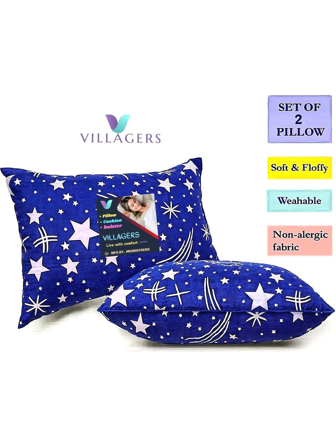 VILLAGERS Blue Set of 2 Cotton Pillow
