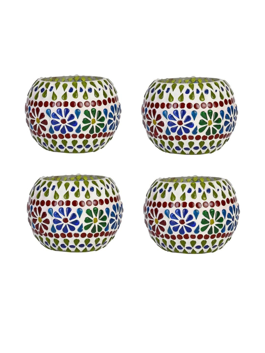 Somil Vibrant Multicolor Glass Candle Holder  Add A Touch Of Magic To Diwali, Parties & Candlelight Dinners, Size-11 X 11 X 8  Cm Pack OF 4