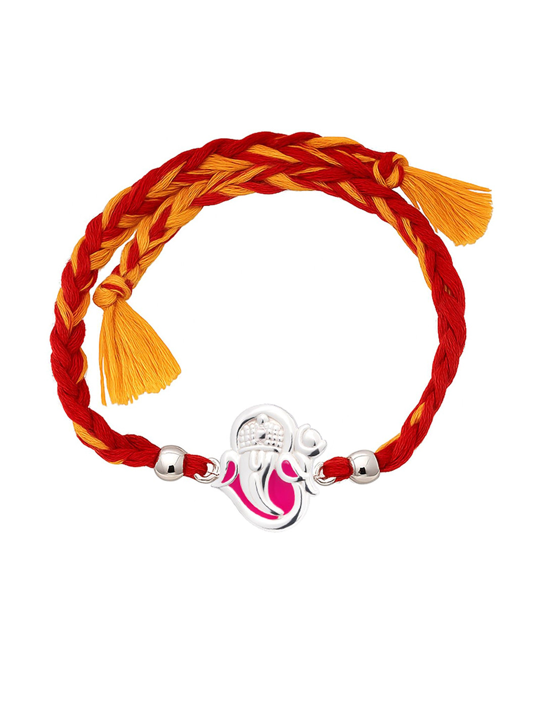 Nipura 925 Sterling Silver Spiritual Om Ganesh Artificial Beaded Thread Rakhi