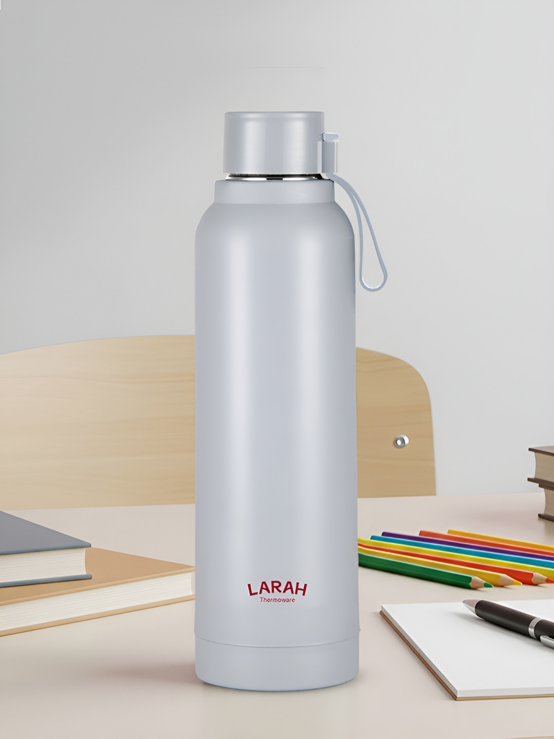 Larah by BOROSIL Grey Single Stainless Steel Solid Water Bottle