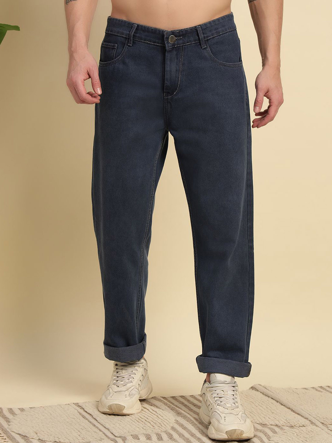 RAGZO Men Baggy Fit Mid-Rise Pure Cotton Jeans