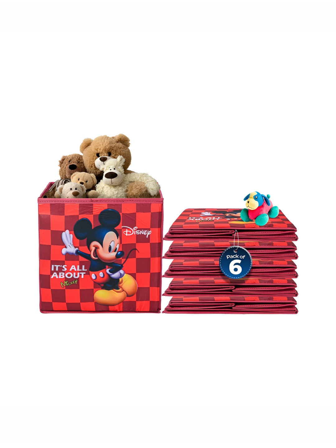 YK Maroon & Red 6 Pieces Disney Mickey Check Printed Multi-Utility Organisers