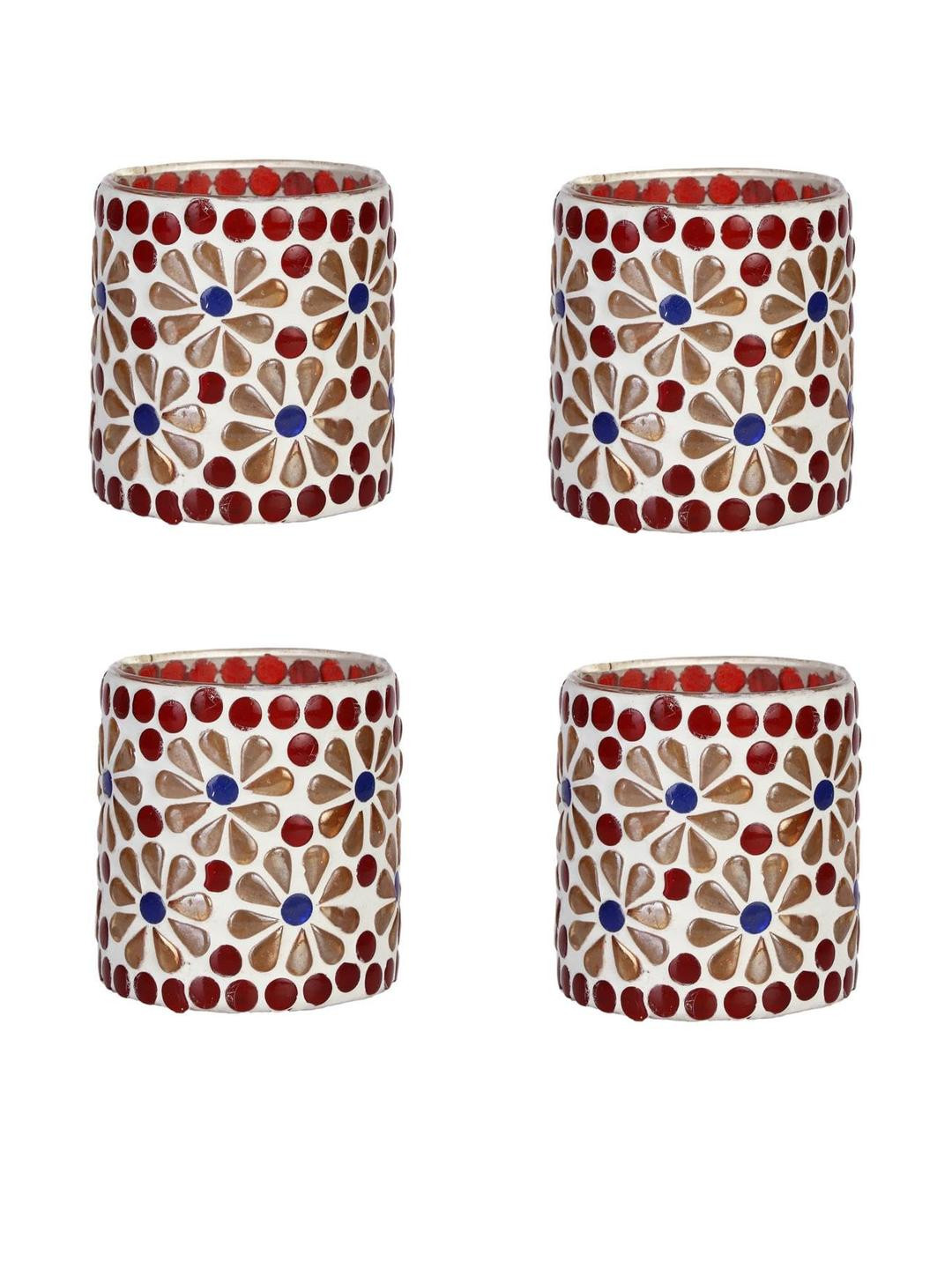 Somil Vibrant Multicolor Glass Candle Holder  Add A Touch Of Magic To Diwali, Parties & Candlelight Dinners, Size-7 X 7 X 7  Cm Pack OF 4