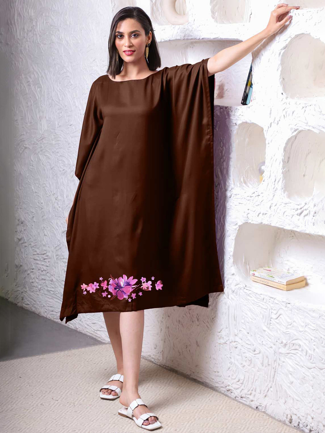 LetsDressUp Women Coffee Rayon Long Kaftan Dress