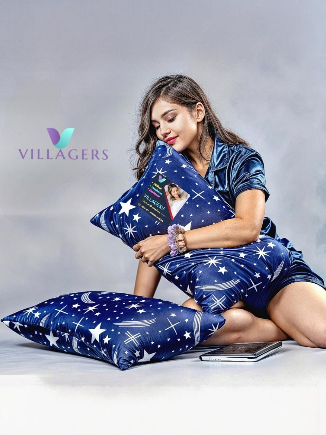 VILLAGERS Blue Set of 2 Cotton Pillow