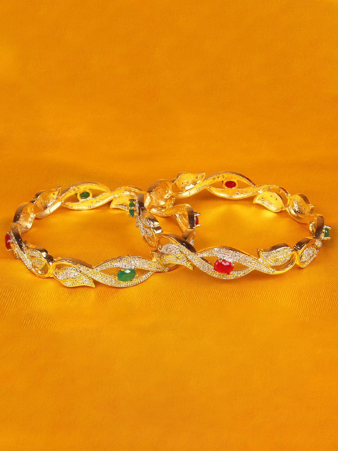 Shiv Jewels Set of 2 Gold-Plated Stone-Studded Bangles