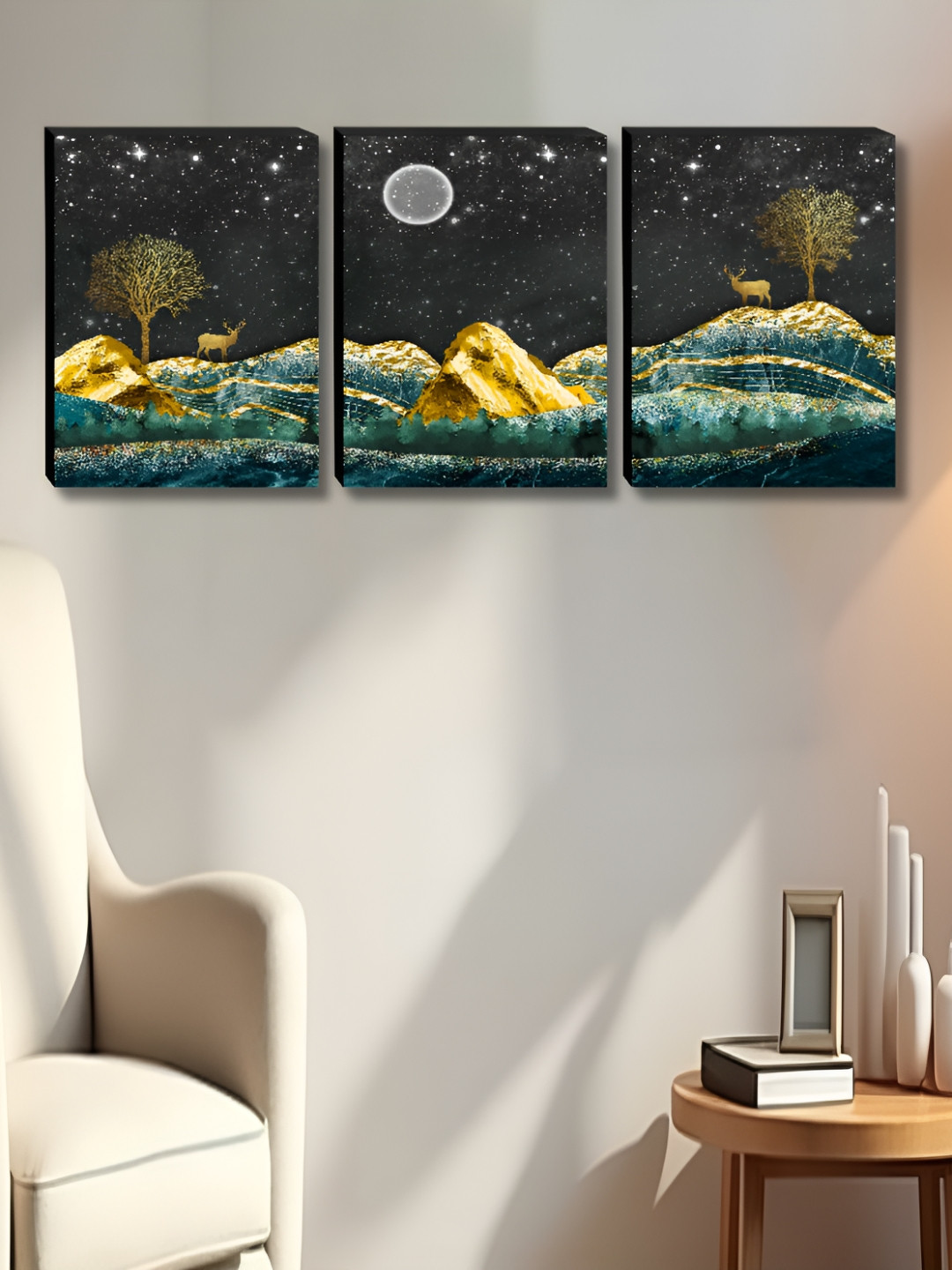Livin'luxe Black & Teal 3 Pieces Mountain & Moon Wall Arts