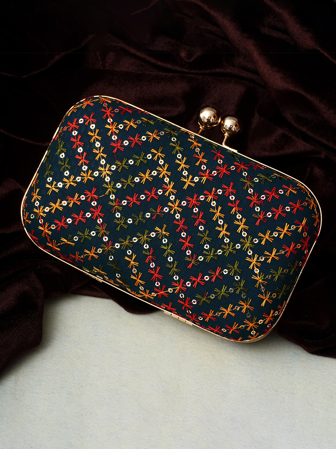 FOR THE BEAUTIFUL YOU Embroidered Sequinned Box Clutch