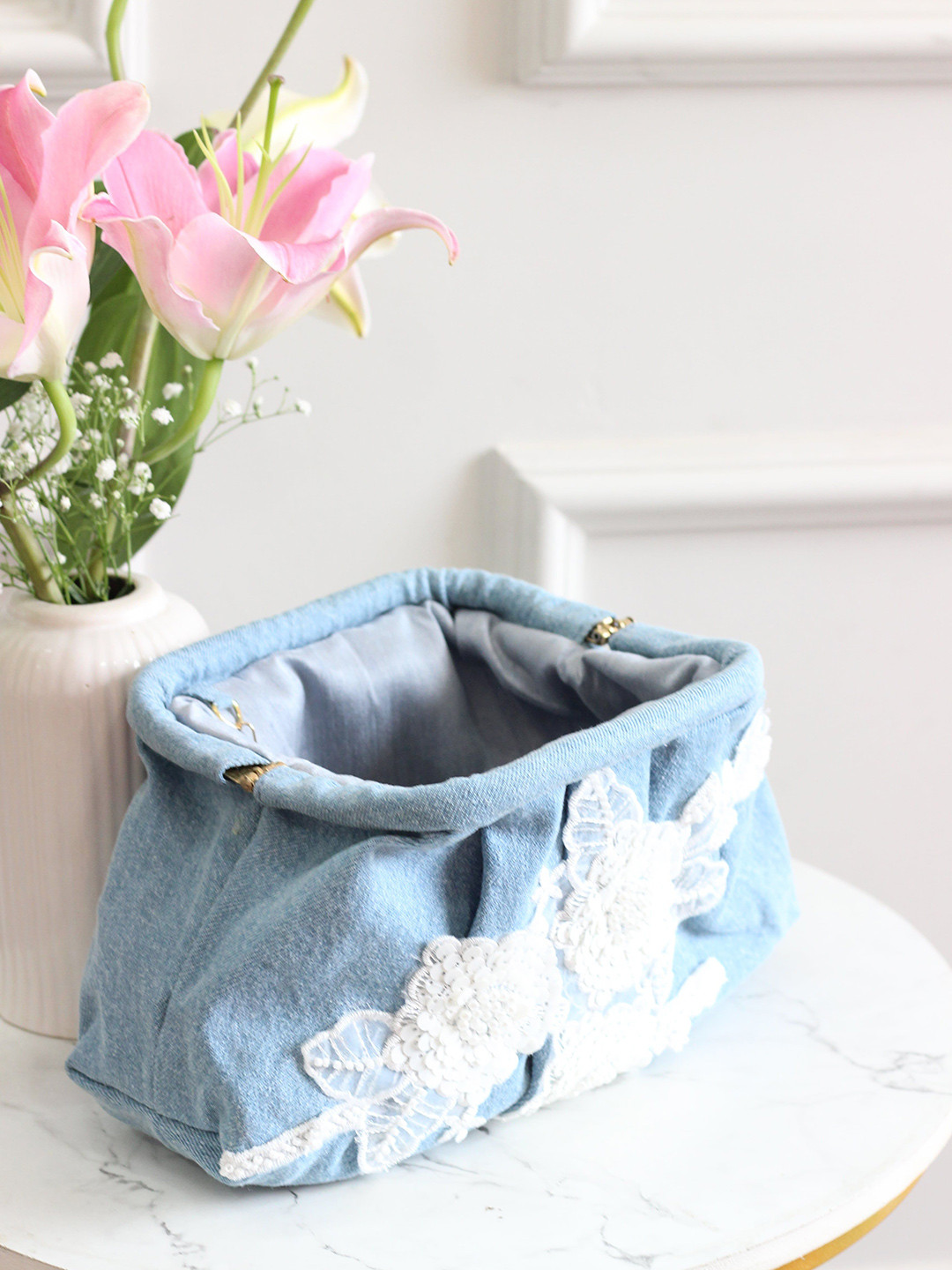 BOXWISH BY BHUMIKA Floral Embroidered Sequinned Denim Purse