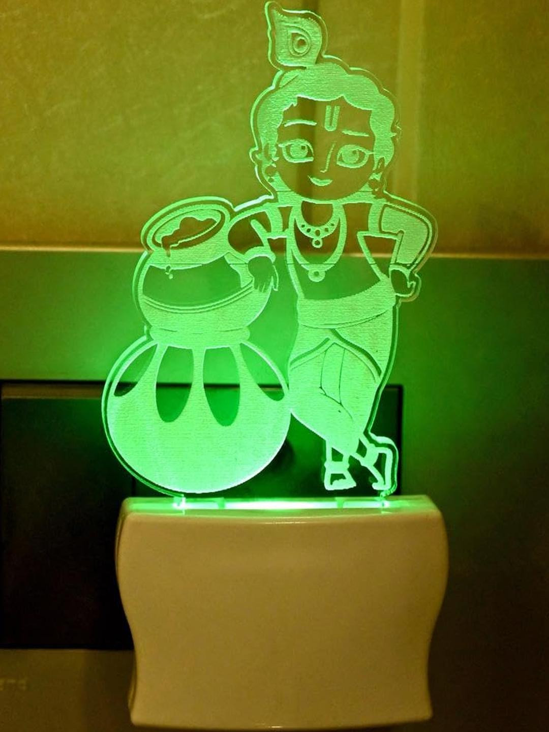 SOMIL Green & Blue Acrylic Little Krishna Printed Glass With LED Night Lamp