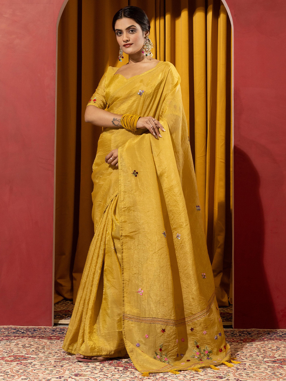 Sedora Couture Floral Kashida Art Silk Saree