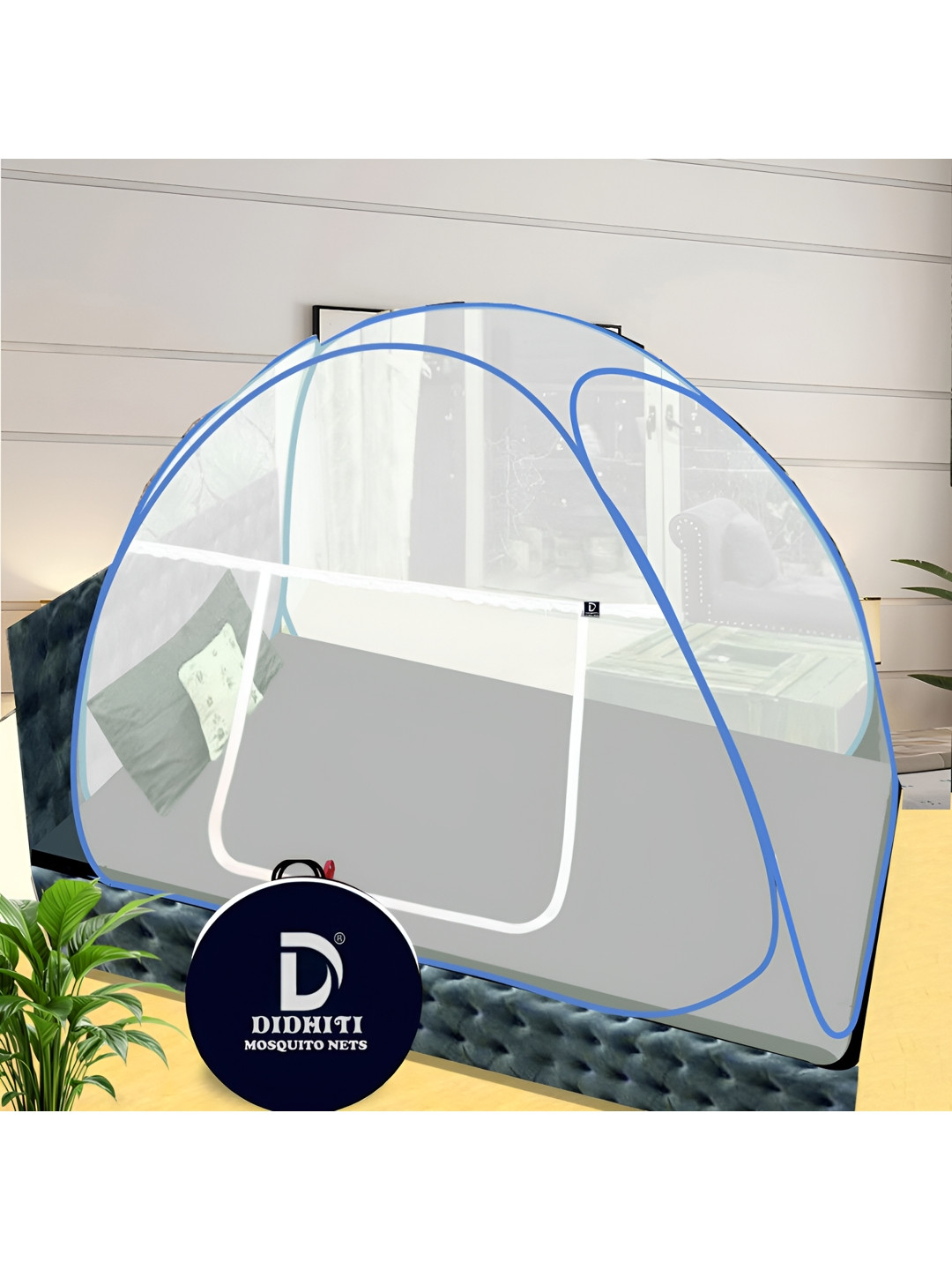 didhiti White & Blue Single Bed Tent Mosquito Net