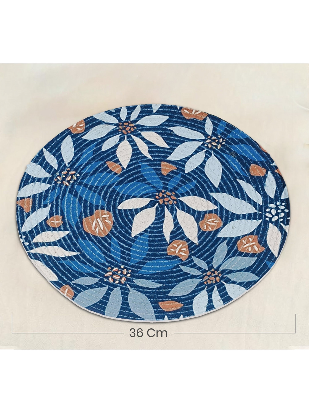 Yellow Weaves 4-Pcs Navy-Blue Printed Heat-Resistant Round Table Placemats