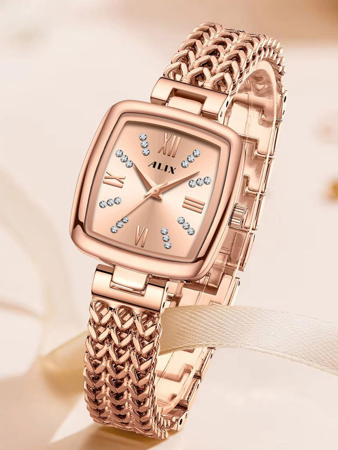 ALIX Women Embellished Stainless Steel Bracelet Style Straps Analogue Watch AL2540_RGRG