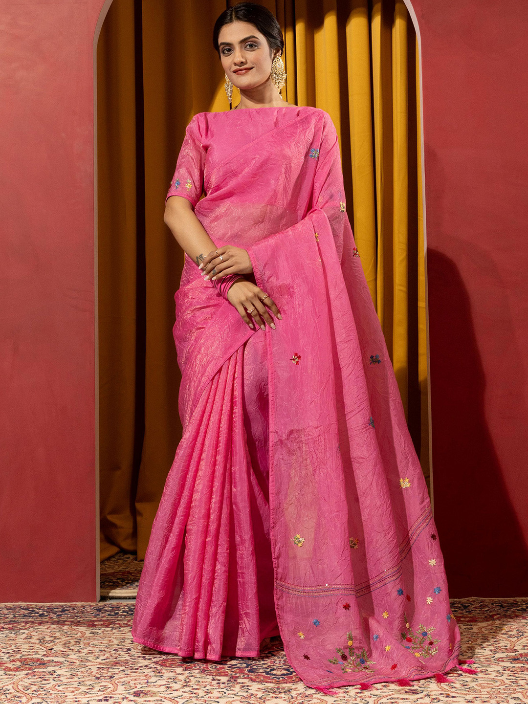 Sedora Couture Floral Embroidered Kashida Saree